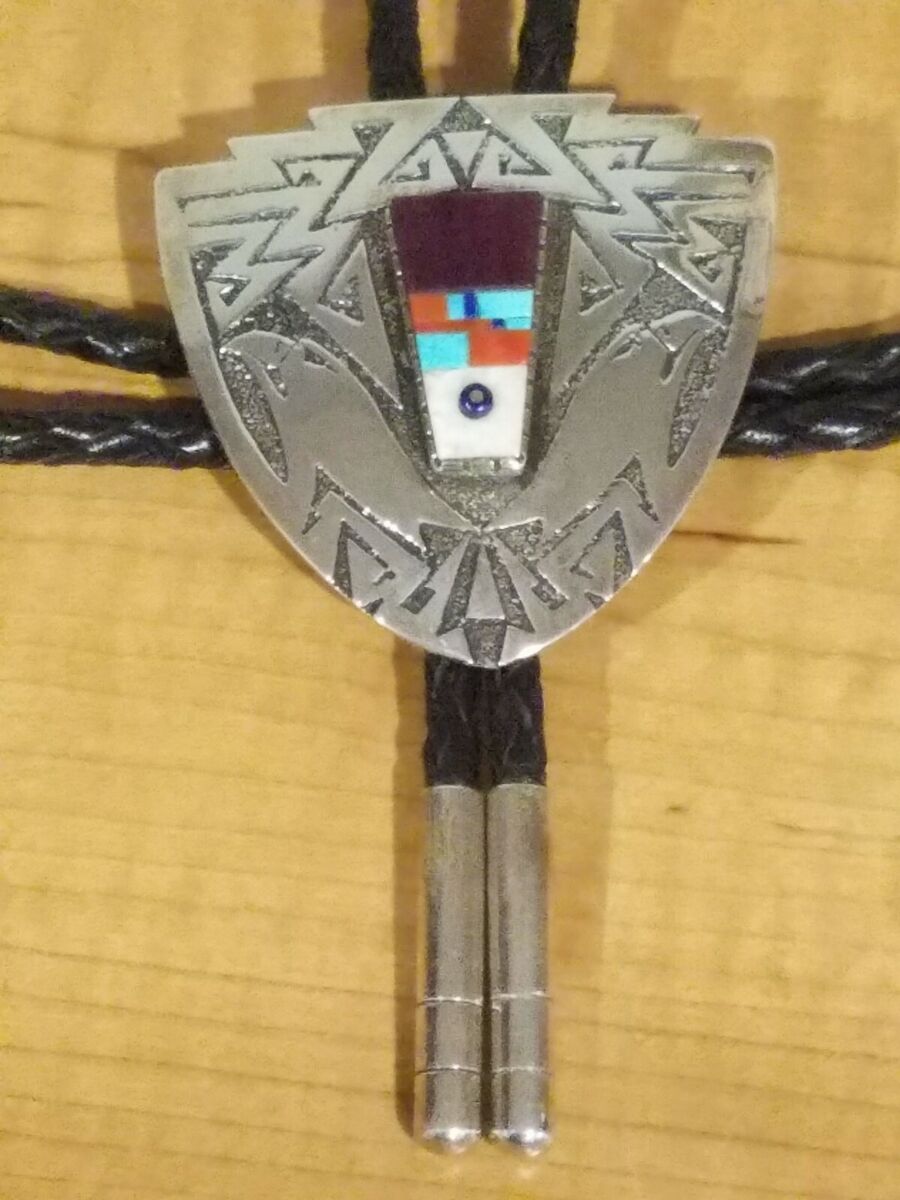 Substantial Vintage Native American Navajo Spiderweb Turquoise Sterling Silver Huge Bolo Substantial Vintage Native American Navajo Spiderweb Turquoise Sterling Silver Huge Bolo