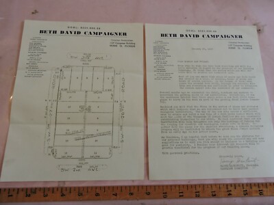 1947 Rare Fundraising Letterheads Map Beth David Synagogue Jewish Miami Florida