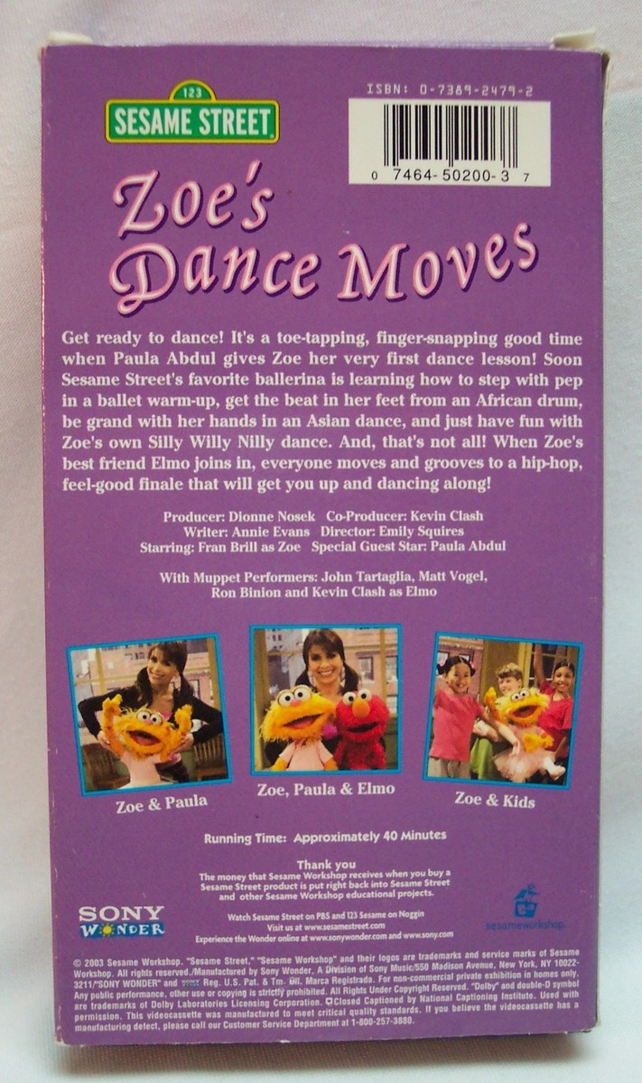 Sesame Street ZOE'S DANCE MOVES VHS VIDEO 2003 w/ PAULA ABDUL