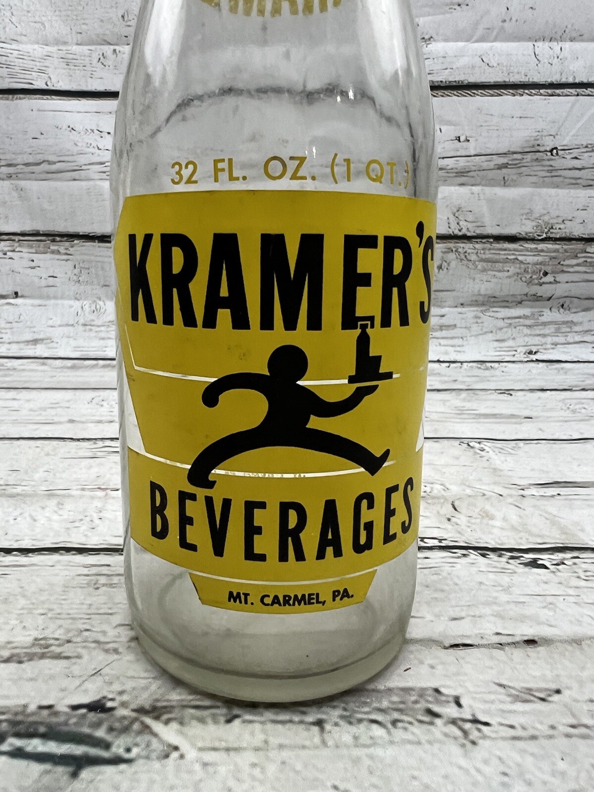 VTG Kramer's Beverages Mt. Carmel PA "The Best" Quart Soda Bottle Pennsylvania