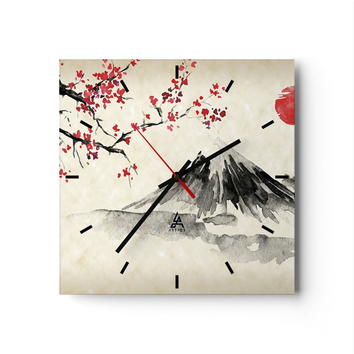 Orologio da Parete in Vetro 40x40cm Acquerello asiatico paesaggio Silenzioso