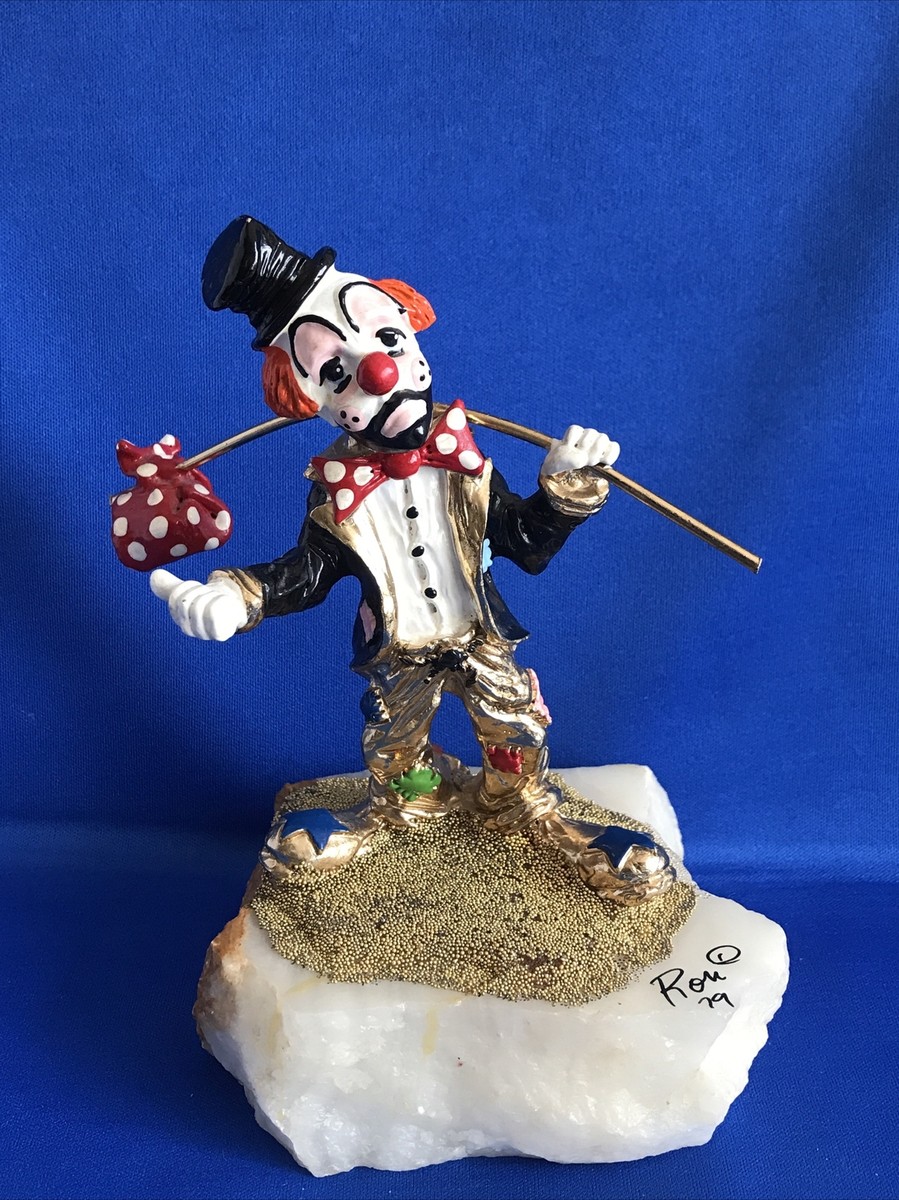 Vtg. 79 Signed Ron Lee Hitchhiking Hobo Clown Figurine Onyx Base
