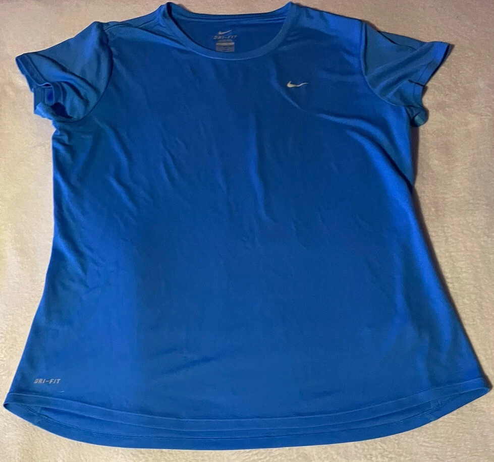 Nike Dri Fit Women s Short Sleeve Shirt Blue Size L 12 14 eBay