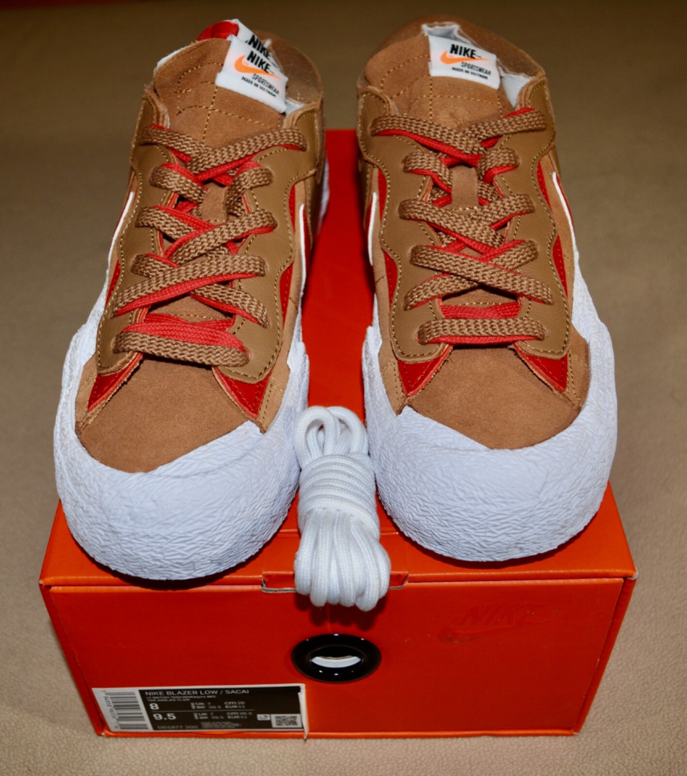 SACAI X NIKE Taglia 8 Nike sacai x Blazer Low British Tan Uomo Nuovo con scatola