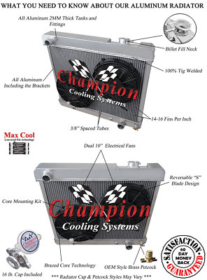 AR Champion 3 Row Radiator,10'' Fans - 1963 - 1966 Chevrolet C/K Series V8 Engine
