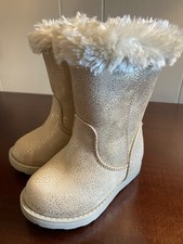 Cat Jack Faux Fur Tan Brown Glitter Ankle Booties Boots Toddler Girls SZ 5 EUC