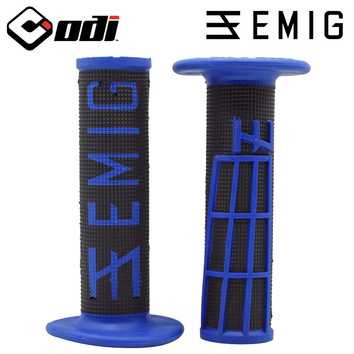 Blue ODI EMIG Grips -- V2 Low-Pro Half 1/2 Waffle -- Dirt Bike