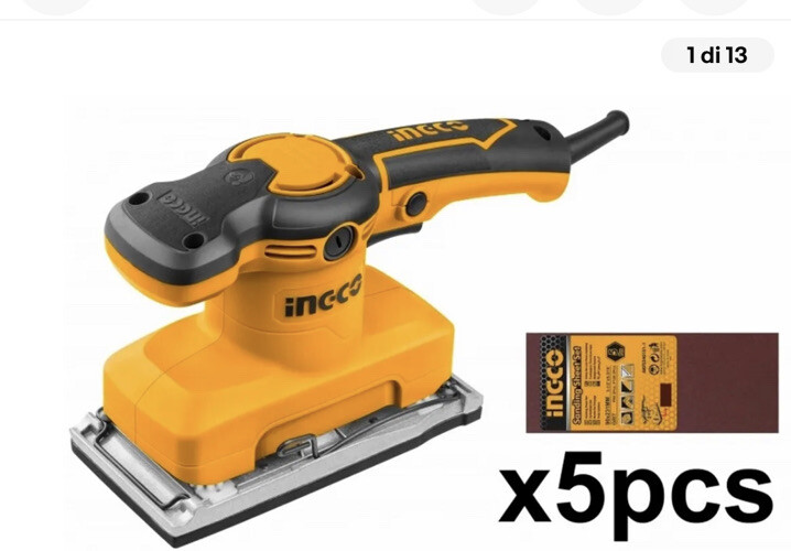 Levigatrice orbitale 320W INGCO legno muro acciaio con 5 fogli di carta abrasiva