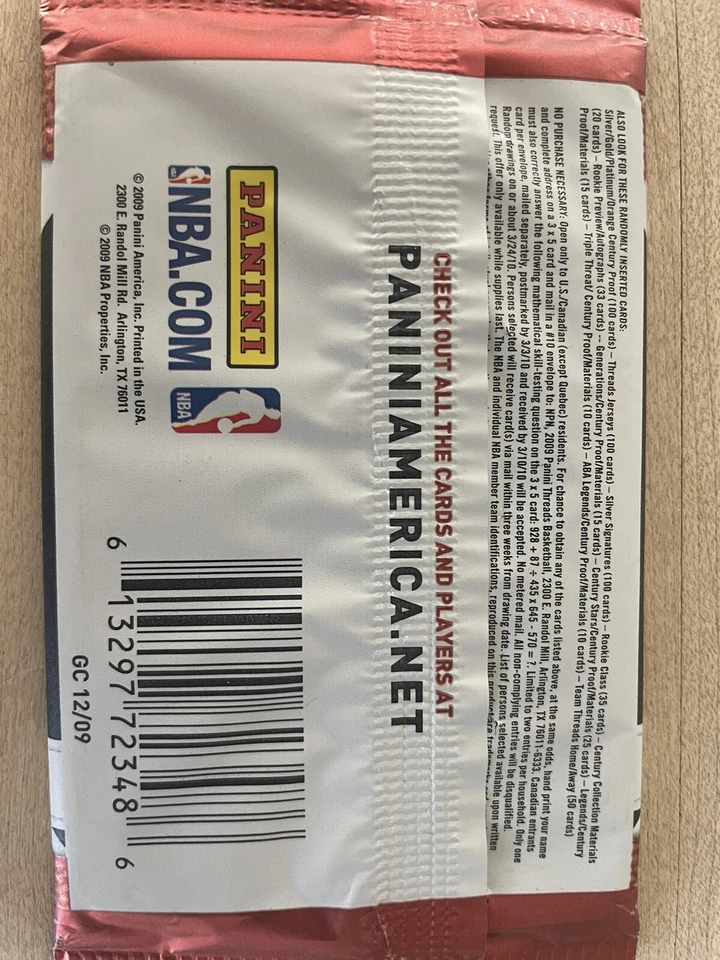 2009-10 Panini Threads Basketball Factory Sealed unopened Pack - Curry RC - Image 2 of 2