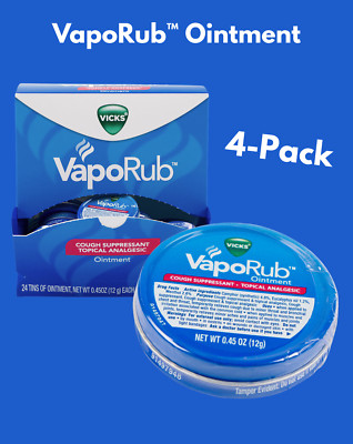Vicks VapoRub Cough Suppressant Topical Analgesic Ointment 4 Pack, 12 g Each