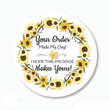 Sunflowers Your Order Made my Day Scrapbook Stickers Favors Envelope Seals