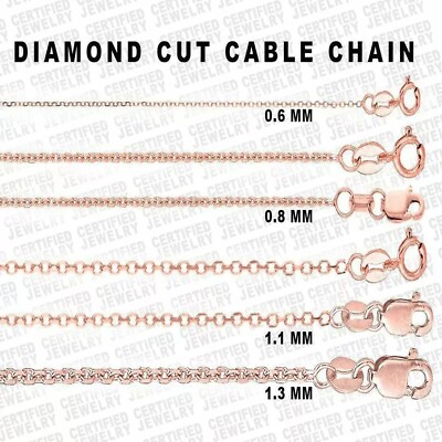 14K Rose Gold Diamond Cut Cable Link Chain Necklace,16''- 20'' / 0.6mm - 1.1mm