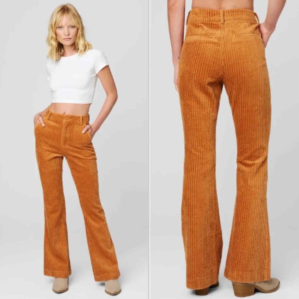 BLANK NYC Next Date Wide Wale Corduroy Flare Pant In Burnt Orange 