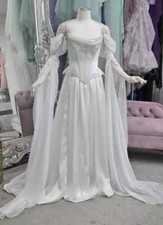 Vintage Medieval Wedding Dresses Tulle and Satin A Line Off Shoulder Bridal Gown