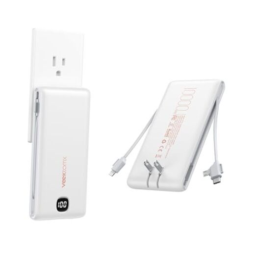Portable Charger with Built in Cables 22.5W 10000mAh, 10000mAh White