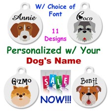 Personalized Pet ID Tags for Dog, Custom Dog's NAME 11 Cute Dog TYPE Faces 075B