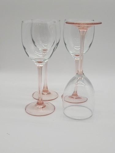 Juego de 4 copas de vino vintage Luminarc Francia clásicas con tallo rosa - Imagen 3 de 8