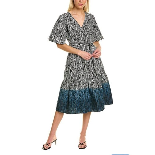 NEW! St. Roche Pina Wrap Dress  Organic Cotton, Black Ivory Teal Sz 2 MSRP $325