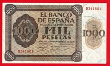 1000 Pesetas, 1936 "Burgos" Minor restoration on the center edge , SPAIN