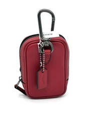 Coach Micro North/South Hybrid Key Fob 1941 Red Leather Carabiner Keychain