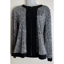 Chicos Travelers 0 US Small Full Zip Jacket Black White Paisley Artsy Damask