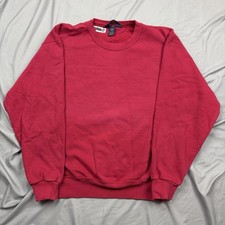 Vintage Lands End Red Blank Longsleeve Crewneck Sweatshirt Sz Medium Made In USA
