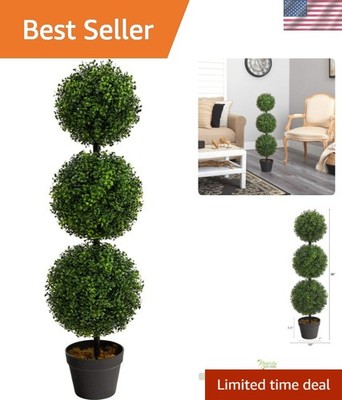 36in Artificial Triple Ball Boxwood Topiary Tree - Indoor Outdoor Realistic F...