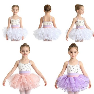 Girls Tutu Dress Gymnastics Leotard Festival Ballerina Practice Skirted Skating