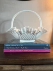 Large Vintage Fenton White Milk Glass Hobnail Handled Basket