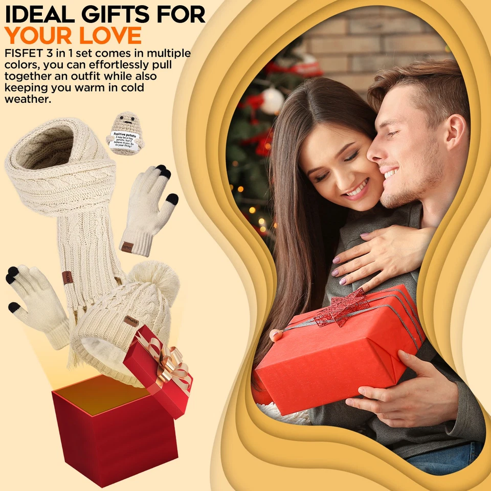 Женщин длинный шарф перчатки зимние шапочка комплект холодной погоды шляпа шарф перчатки комплект - Изображение 3 из 4