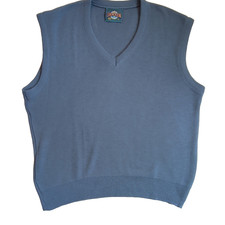 Vintage Jantzen Sweater Vest Mens Large Blue V-Neck Knit Made in USA 80s Preppy