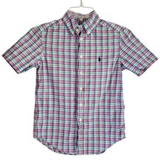 Ralph Lauren Boys Short Sleeve Plaid Button Down Shirt - Size S 8 Preppy
