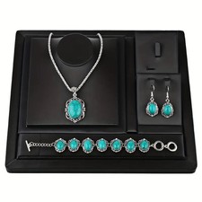 Necklace Boho Retro Earrings Set Vintage 4pcs/set Turquoise Alloy Bracelet
