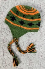 The North Face Knit Beanie Hat w/Tassels, Earflaps Gray Green Boulder Peruvian