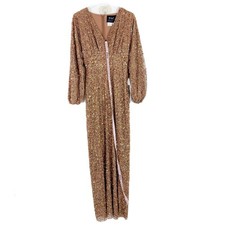 NWT Mac Duggal #10791 Long Sleeve V-Neck Sequin Gown Dress Bronze Size 2 NEW