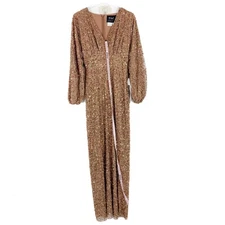 NWT Mac Duggal #10791 Long Sleeve V-Neck Sequin Gown Dress Bronze Size 2 NEW