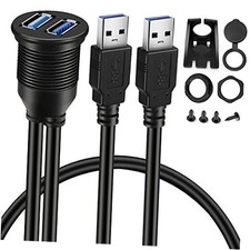 2 Ports Dual USB 3.0 Male to USB 3.0 Female AUX Flush Mount Car Mount 1pcs 3ft