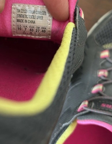 SKECHERS scarpe casual slip on gratuite, #22123, grigio scuro/rosa/giallo, donna US 10 - Foto 6 di 7