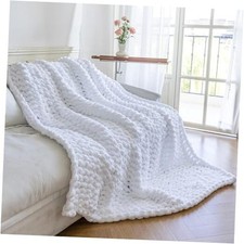 Chunky Knit Blanket - Luxury Soft Cozy King Size 60  King Size 60 80 White