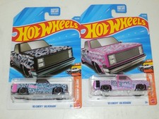 Hot Wheels Lot of 2 Pink Black Black Widow '83 Chevy Silverado 1:64 Diecast