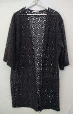 MANGO Suit Duster Cover Up Jacket Women's One Size Black Lace Open