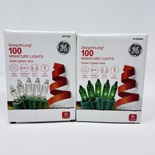 LOT OF 2 GE String A Long 100 Mini String Lights Christmas Clear Green