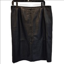 Vintage Elegant Soft Black Leather Lined Skirt Knee Length