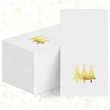 100pcs Disposable Christmas Paper Napkins Gold Foil Trees