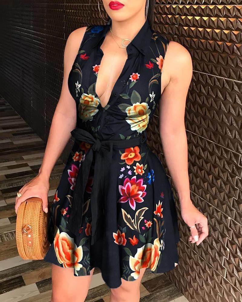 Women's Elegant Casual Short Dress – V-Neck Sleeveless Mini Party Dress In Solid Blue - View #9