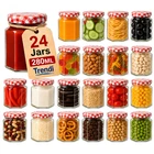 24 x JAM JARS 280ML WIDE MOUTH GLASS PRESERVE POTS GINGHAM RED LIDS
