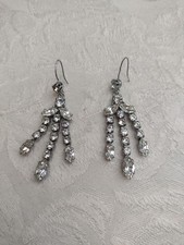 3 Strand Drop Earrings with Diamante Crystal Rhinestone 4.5 cm Drop