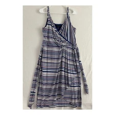 WHBM White House Black Market Stripe Dress 12 Tie Drape