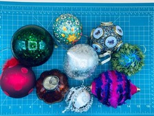 Christmas Ornaments Lot of 9 Handcrafted Push Pin Bead Sequin Ball Vintage