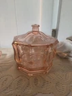 Vintage Indiana Glass Concord Wavy Pastel Pink Octagon Candy Dish & Cover lid